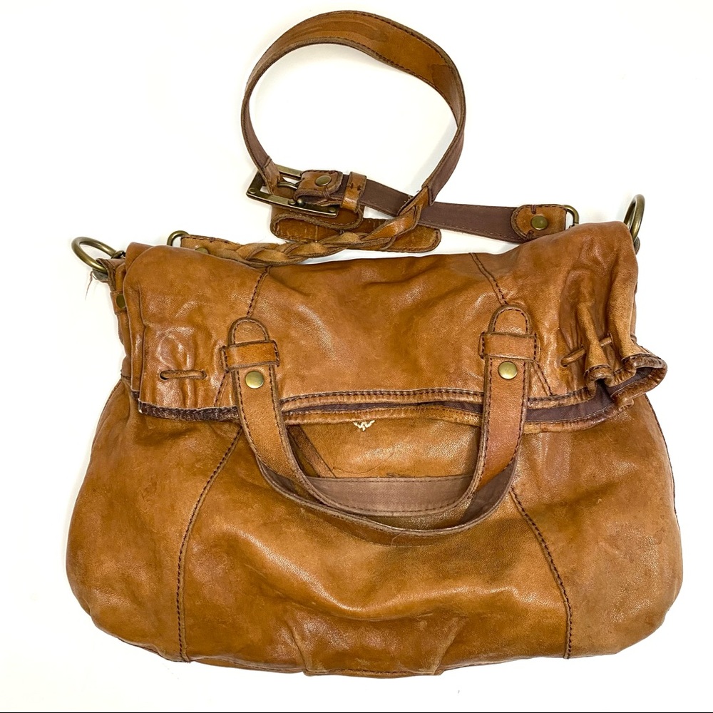 Lucky Brand Lamb Leather Fold Over Cross Body Purse Brown